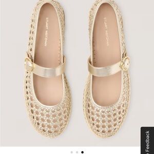Stuart Weitzman Metallic Gold Woven Mary Jane Espadrille
